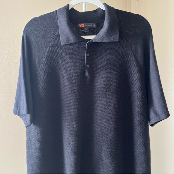 Adidas Y-3 by Yohji Yamamoto Knit Polo Shirt Black Size L - Picture 2 of 10